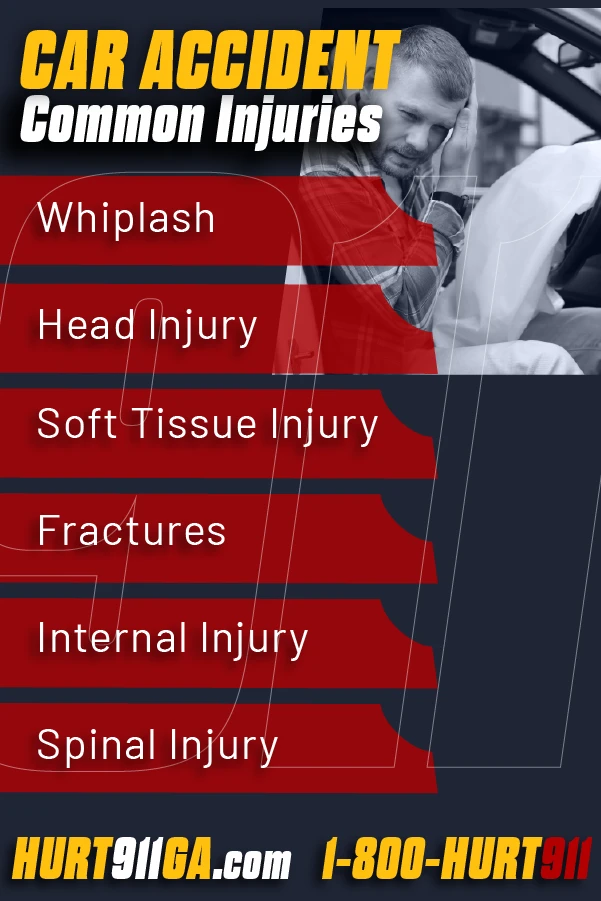Common car accident injuries, call 1-800-HURT911