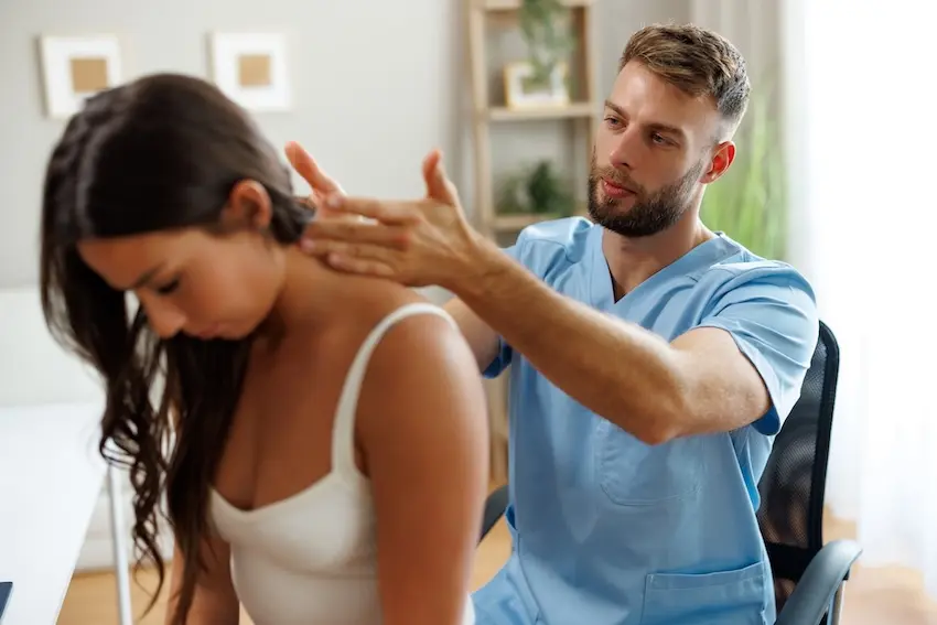 HURT 911 chiropractor performing a spinal adjustment on a car accident patient receiving whiplash injury treatment in Atlanta