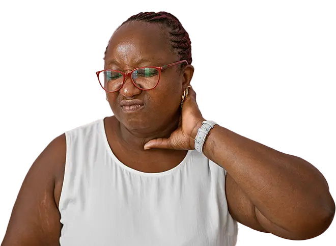 A woman holding her neck in pain after she sustained whiplash in a car accident