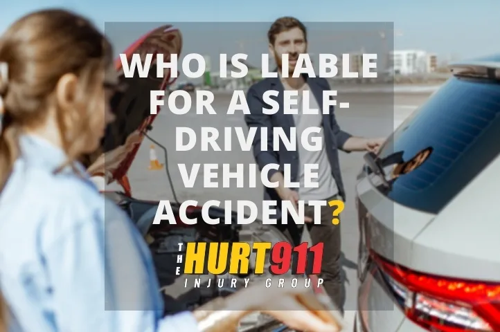 Infographic from The Hurt 911 Injury Group with a man and woman at the site of a self driving vehicle accident.